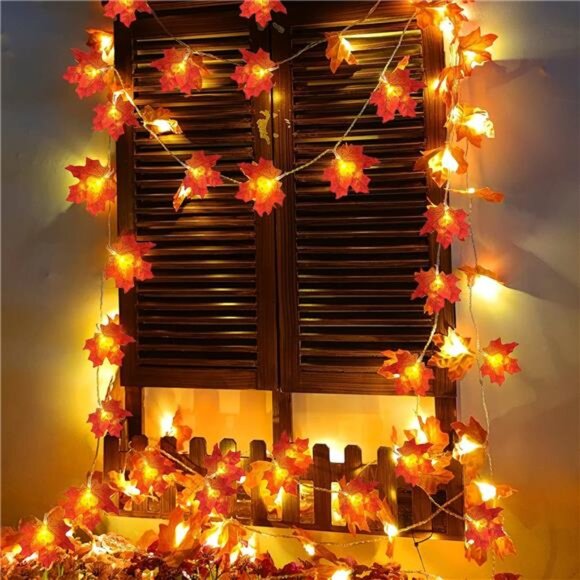 Battery Operated Fall String Lights 40 LED Maple Leaf Garland Thanksgiving Decor - Picture 4 of 7